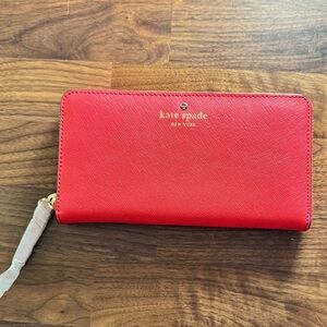 NWOT Kate Spade Vibrant Red Zip-Around Continental Wallet